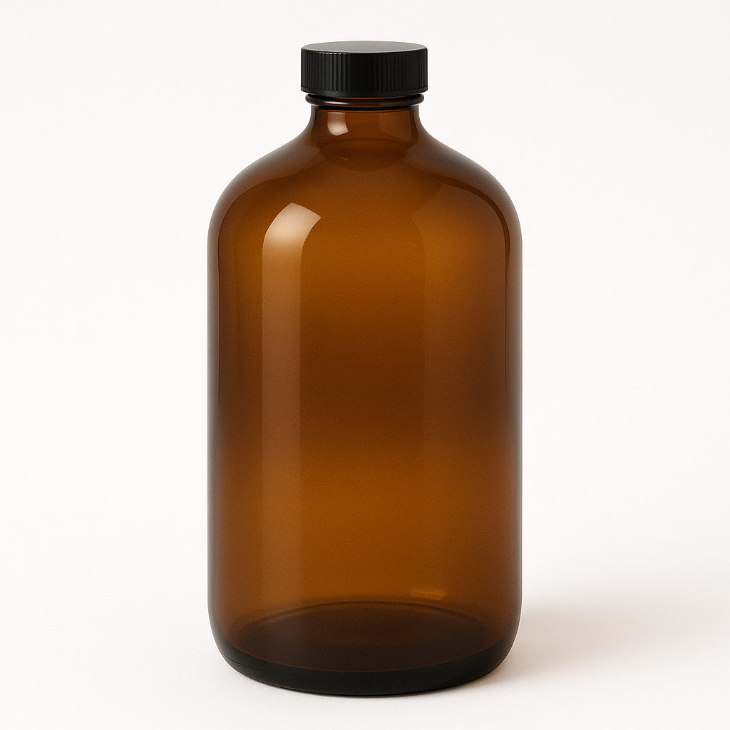 1L / 32 oz Glass Bottles Boston Round Amber w/ Phenolic Caps (12/cs)