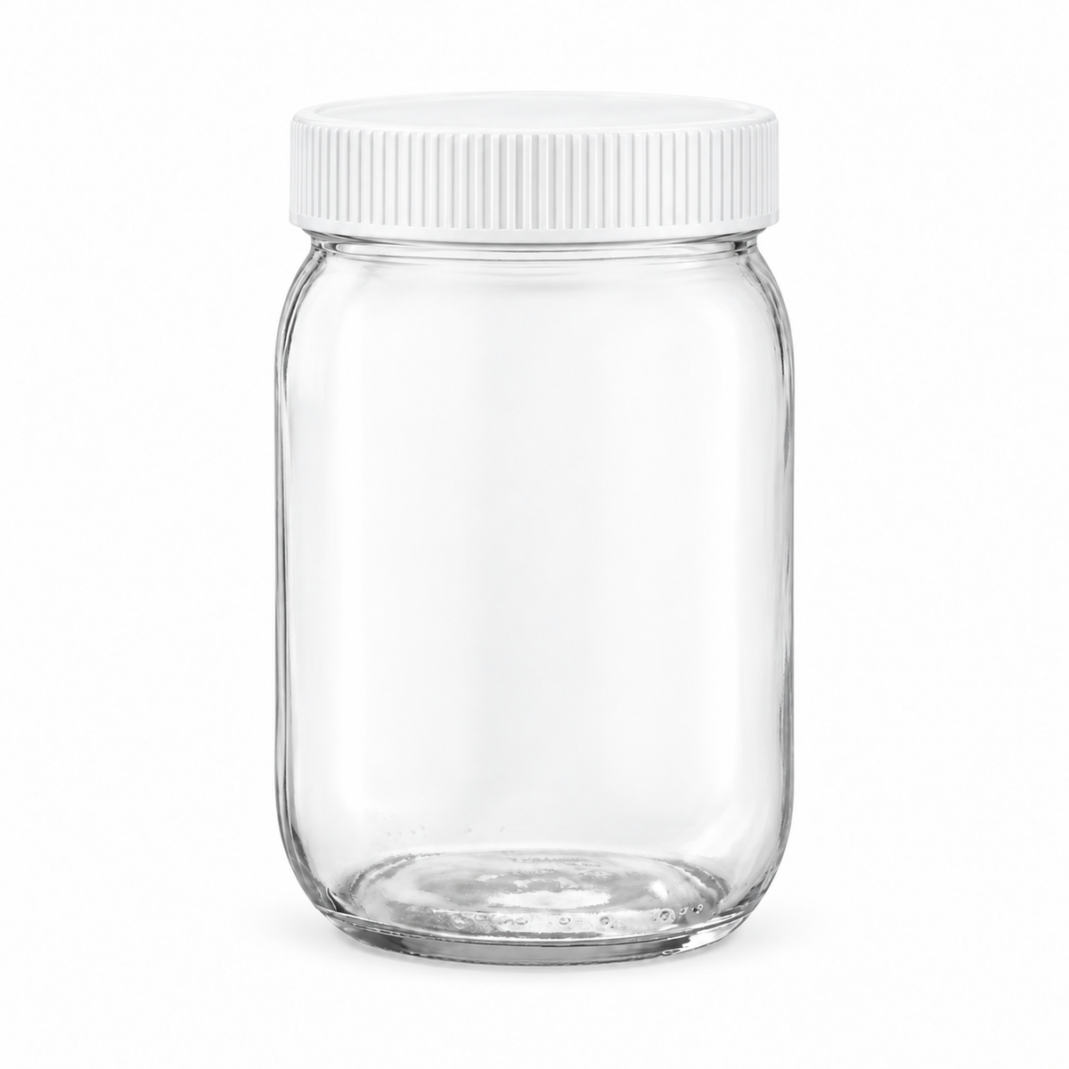 16oz / 473ml Glass Jar Wide-Mouth Clear 70/450 + White Plastic Cap (12/cs)