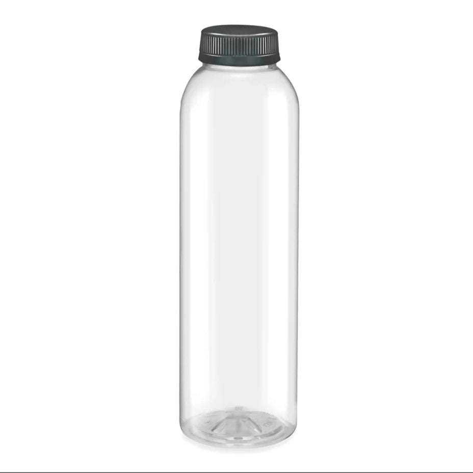 473ml / 16oz Clear Plastic Bottles Tall Narrow + Black Tamper Evident Cap (25/pk)