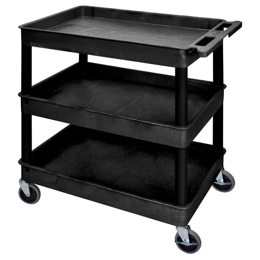 3-Shelf Utility Cart Black w/ Lipped Shelves - 28" x 19" x 39"