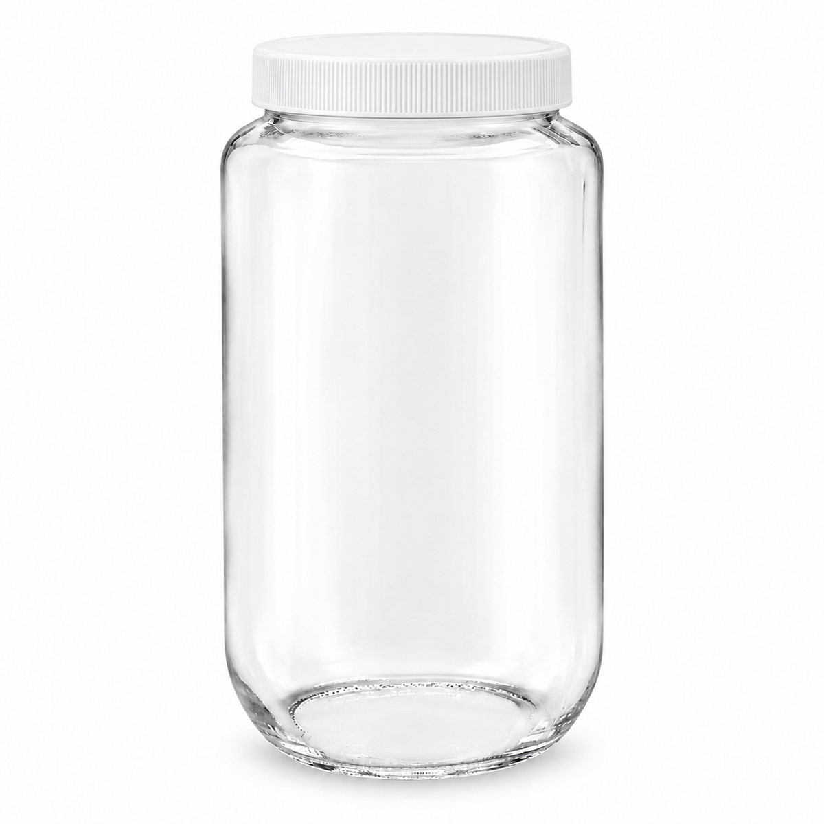 32oz / 946ml Glass Jar Wide-Mouth Clear 70/400 + White Plastic Cap (12/cs)