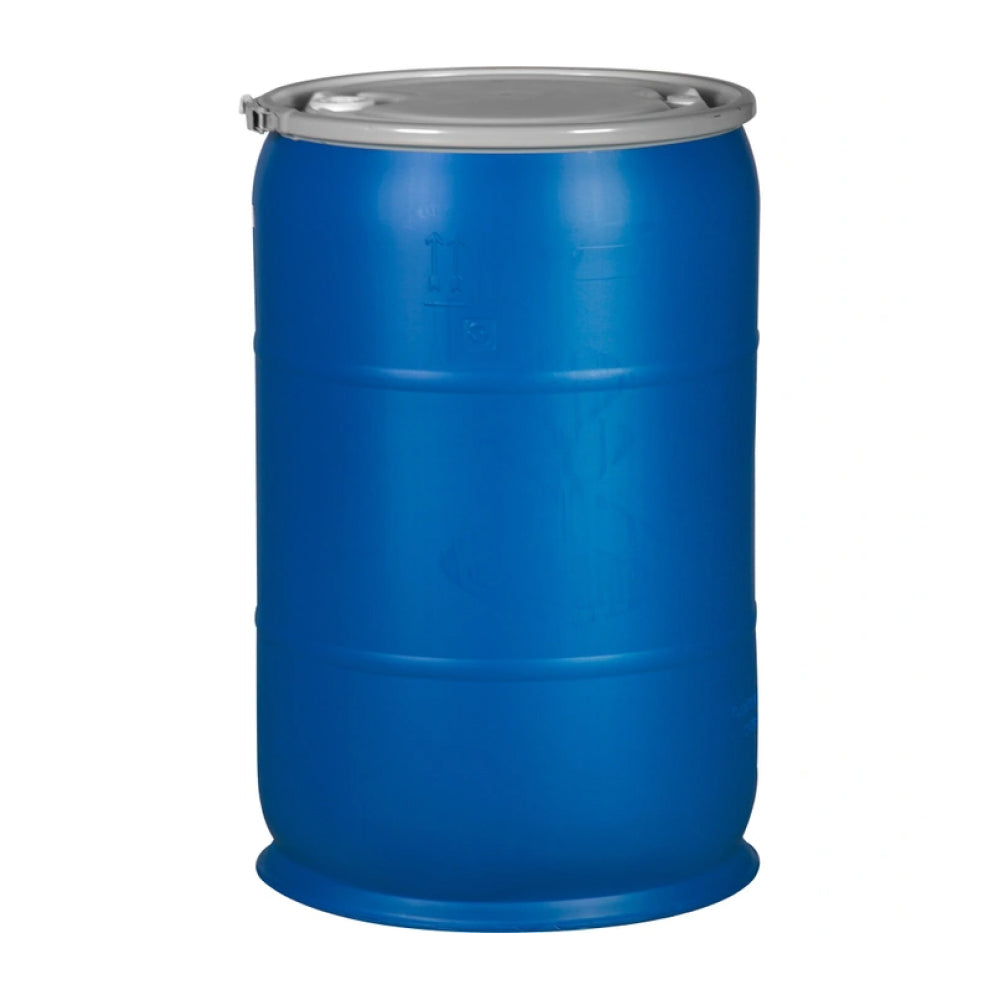 55 Gallon Plastic Drum with Lid, Open Top, Leaver Lock, Blue