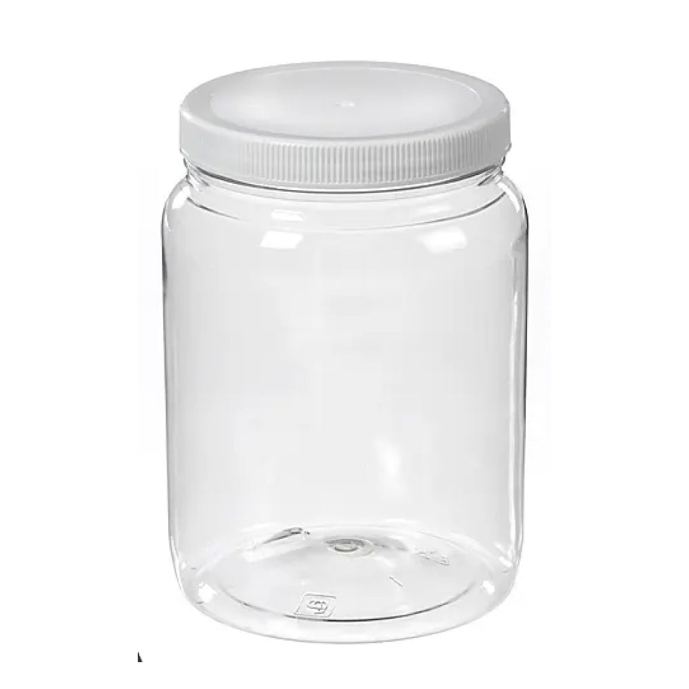 64oz Wide-Mouth Glass Jars w/ White Plastic Lids Clear 6/cs