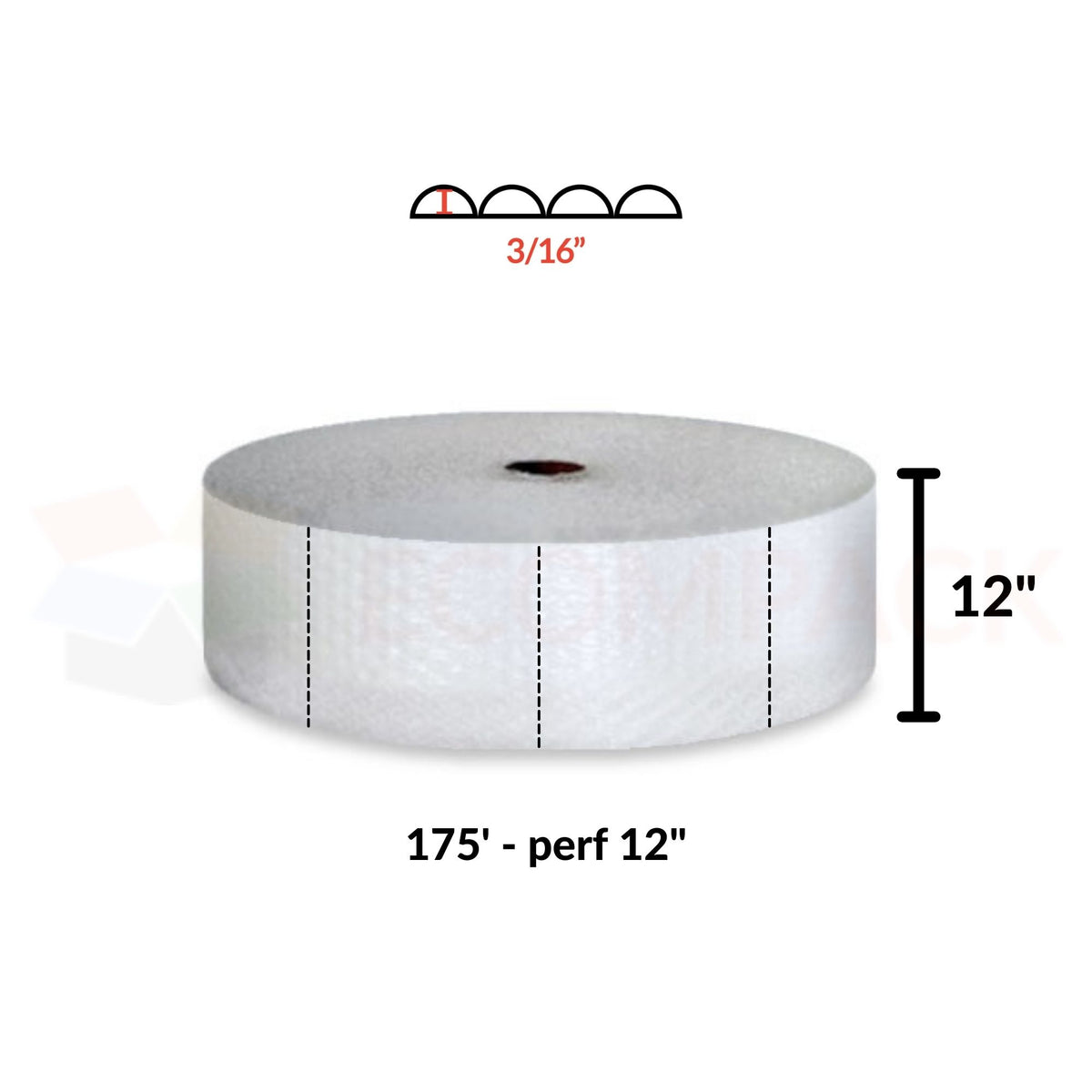 3/16" Bubble Roll 12" x 175' Clear Perf 12"