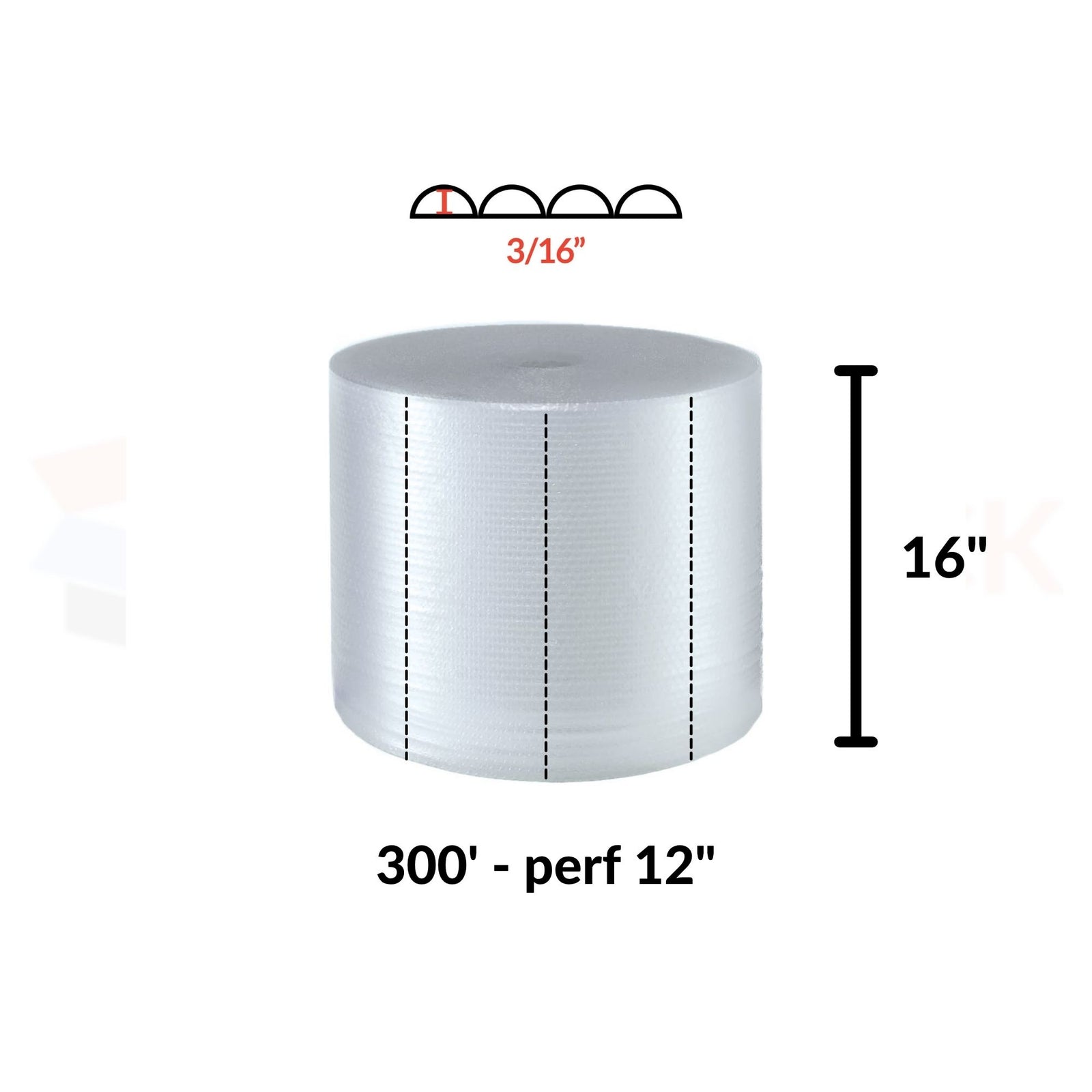 3/16" Bubble Wrap Rolls 16" x 300' Clear Perf 12"