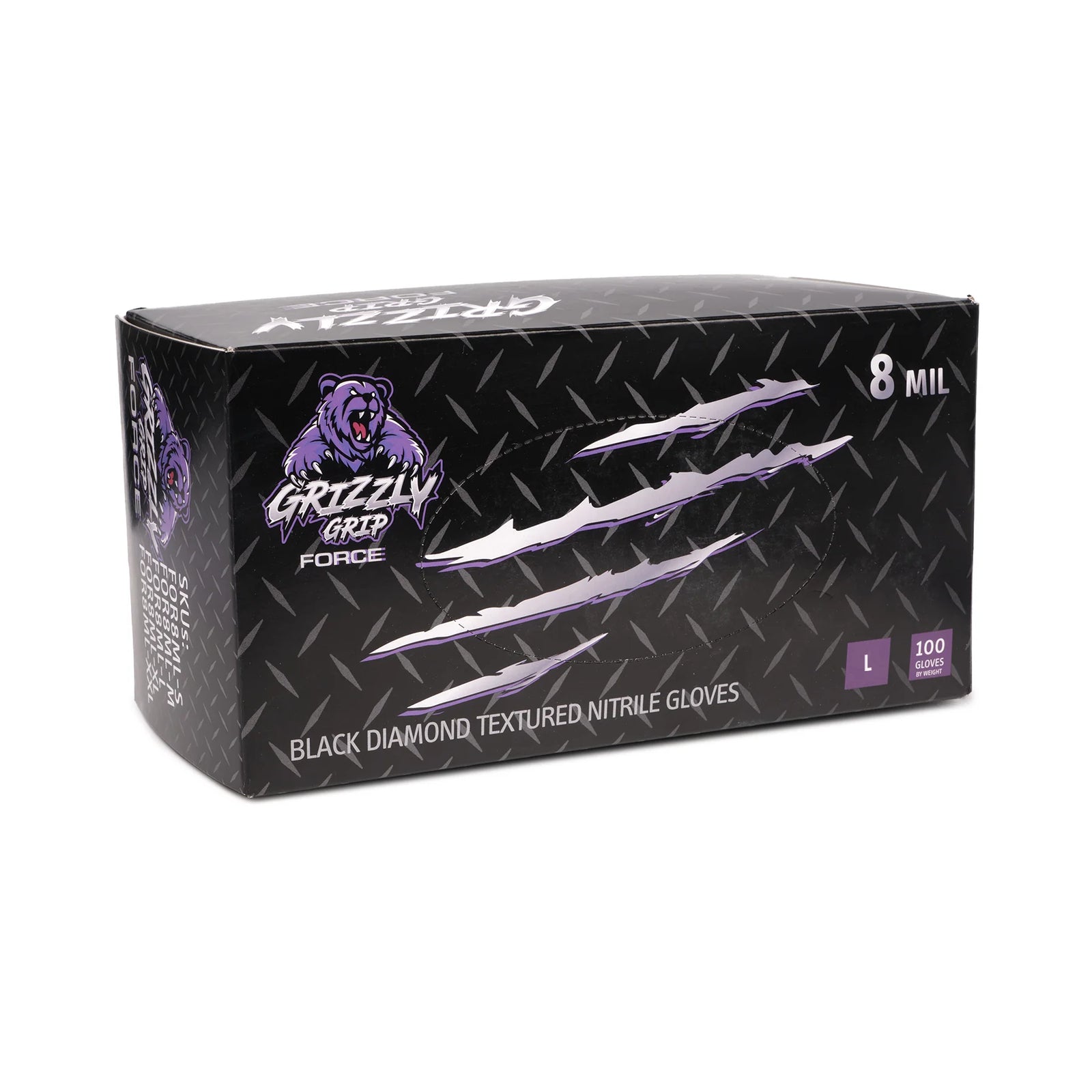 8 Mil Grizzly Grip Black Diamond Tex. Nitrile Gloves L (100/Bx)