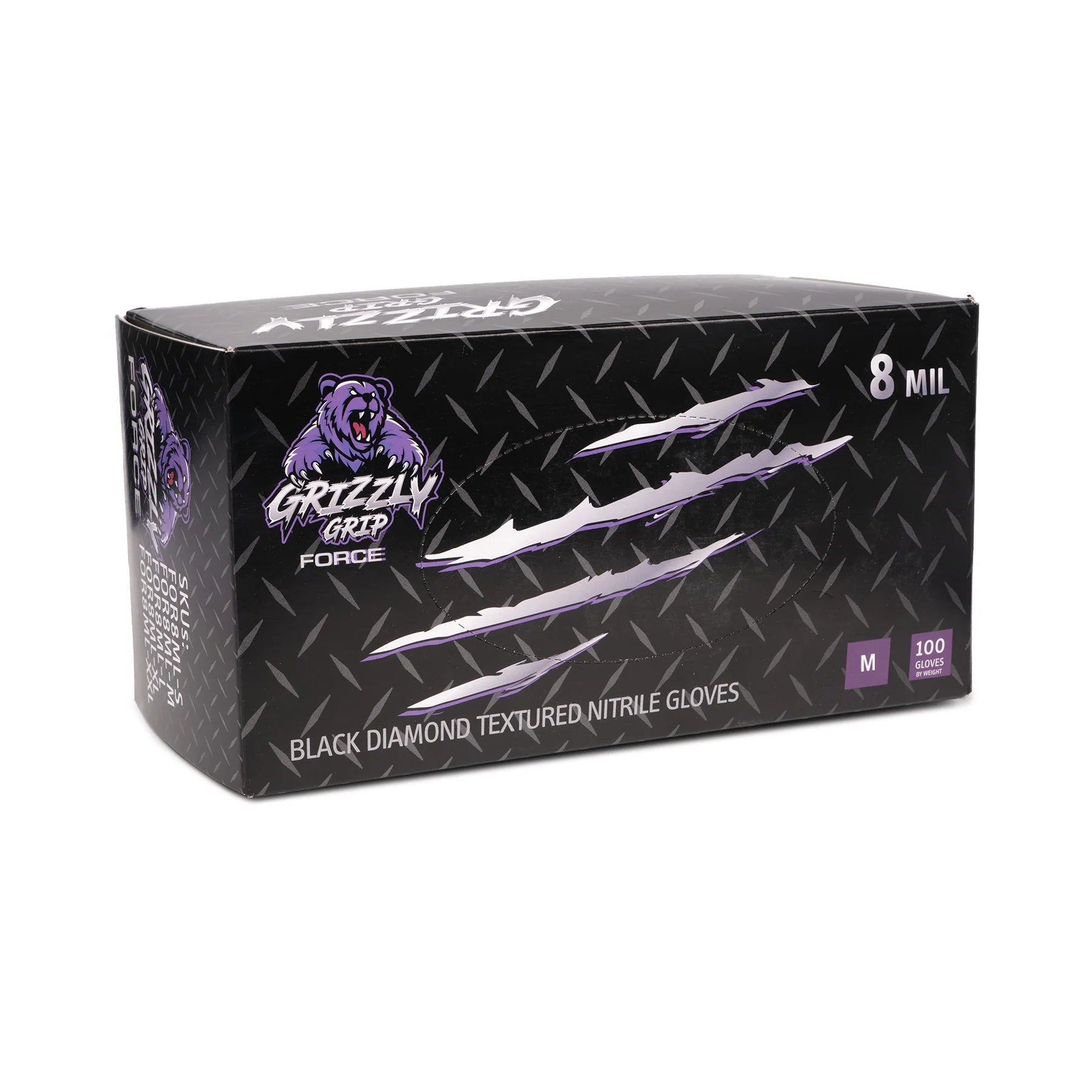 8 Mil Grizzly Grip Black Diamond Tex. Nitrile Gloves M (100/Bx)
