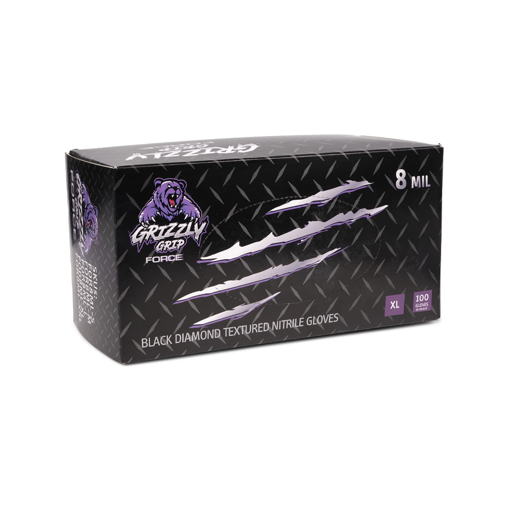 8 Mil Grizzly Grip Black Diamond Tex. Nitrile Gloves XL (100/Bx)