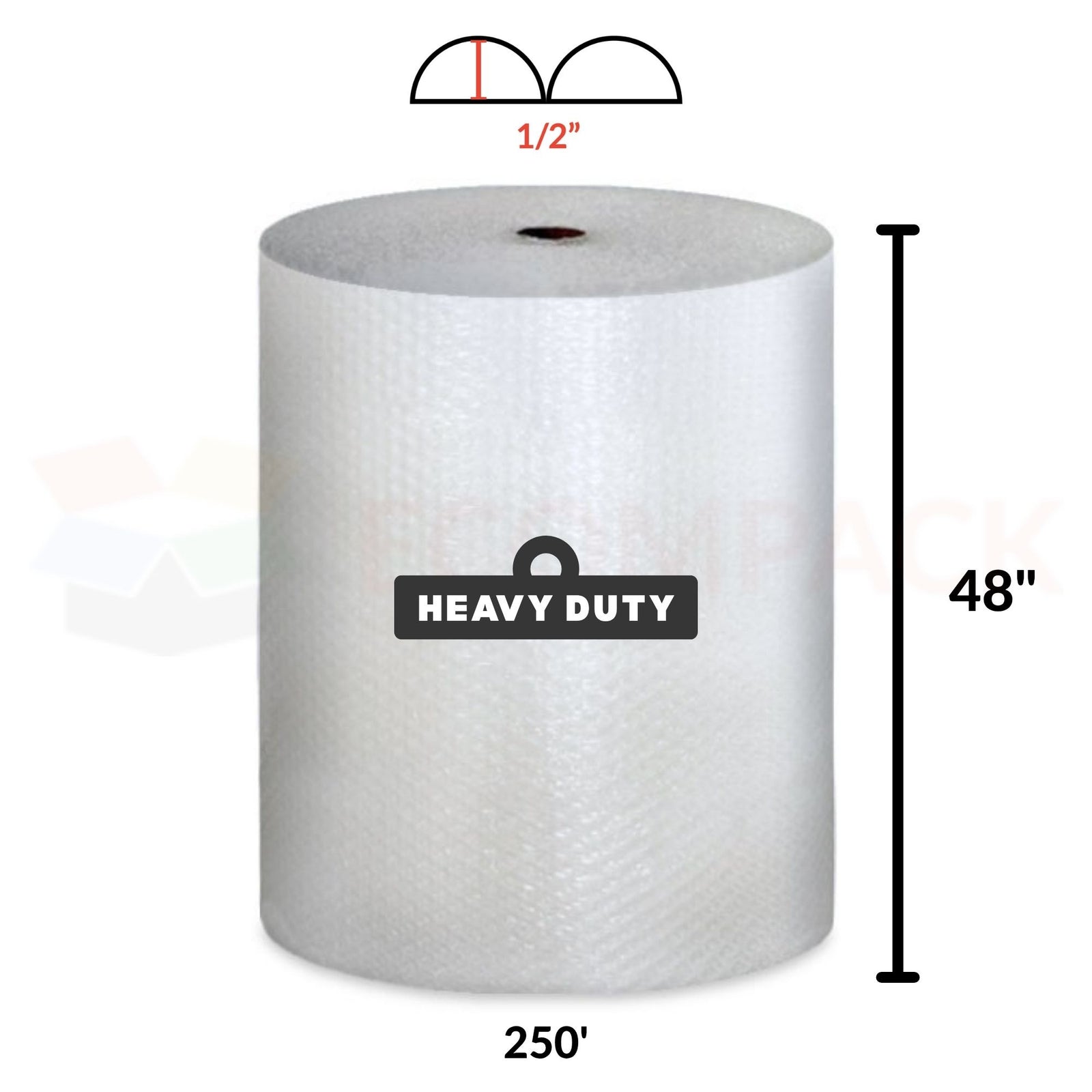 1/2" Heavy Duty Bubble Wrap Rolls 48" x 250' Clear