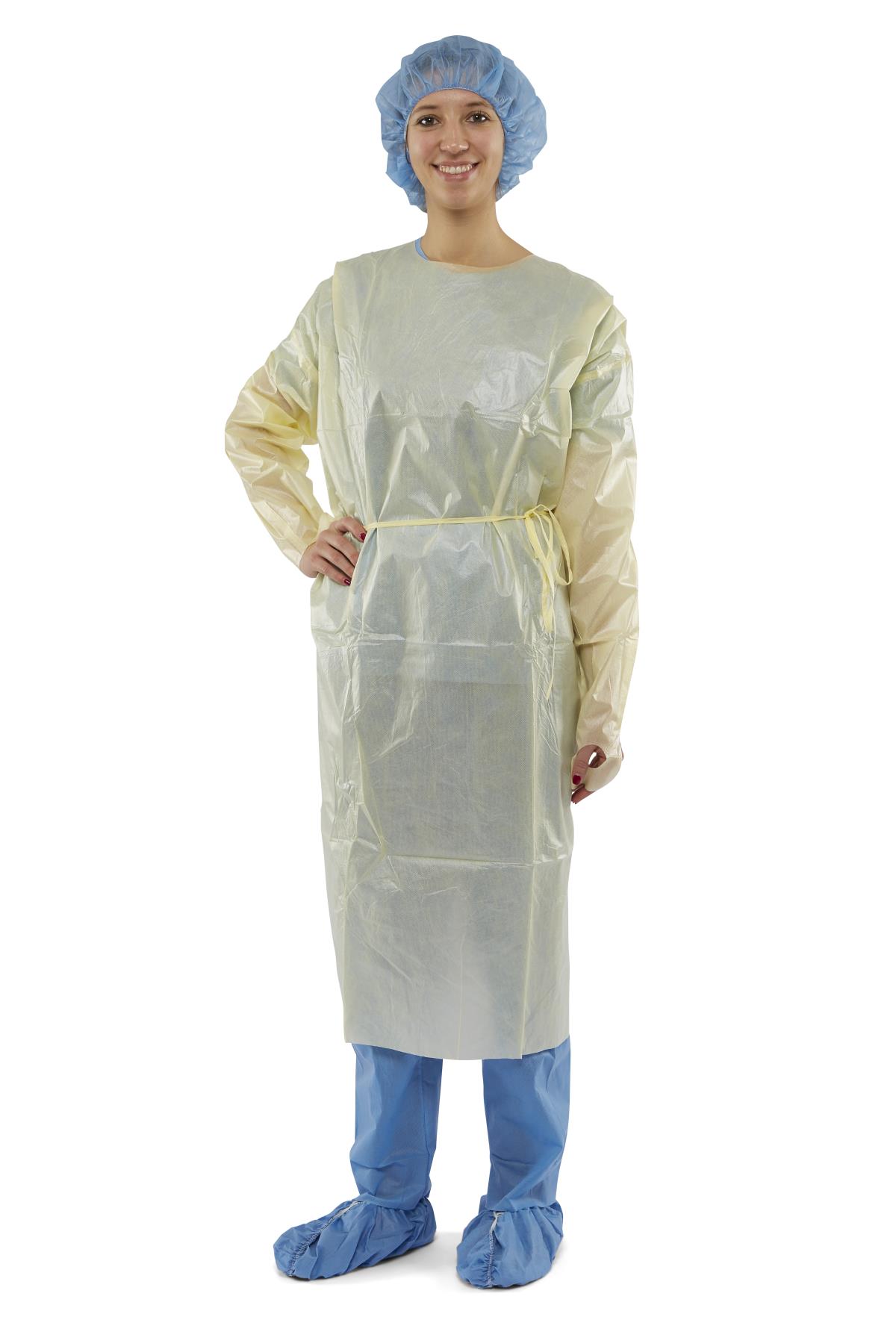 Disposable Gowns Level 2 Yellow Tie Around Waist w/ Elastic Cuffs (10/pk)
