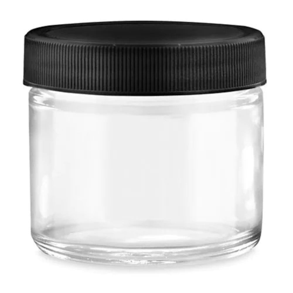 2oz Glass Jar Straight Sided with Black Plastic Lid (24/cs)