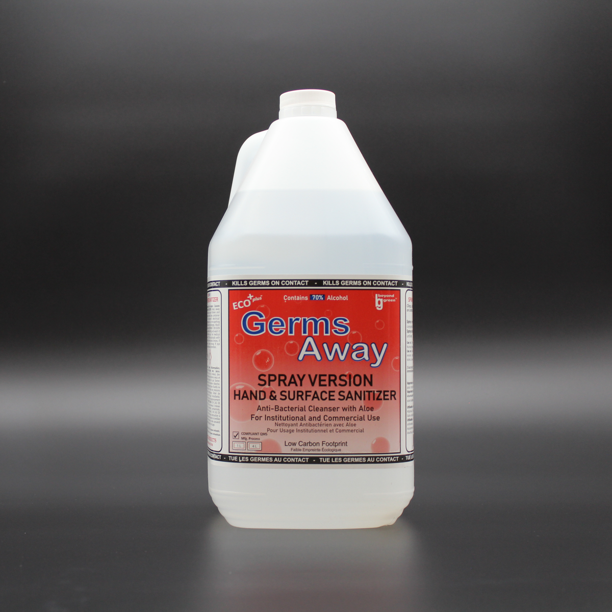 Hand and Surface Sanitizer Bulk 4L Bottle 70% Germs Away (Made in Canada)