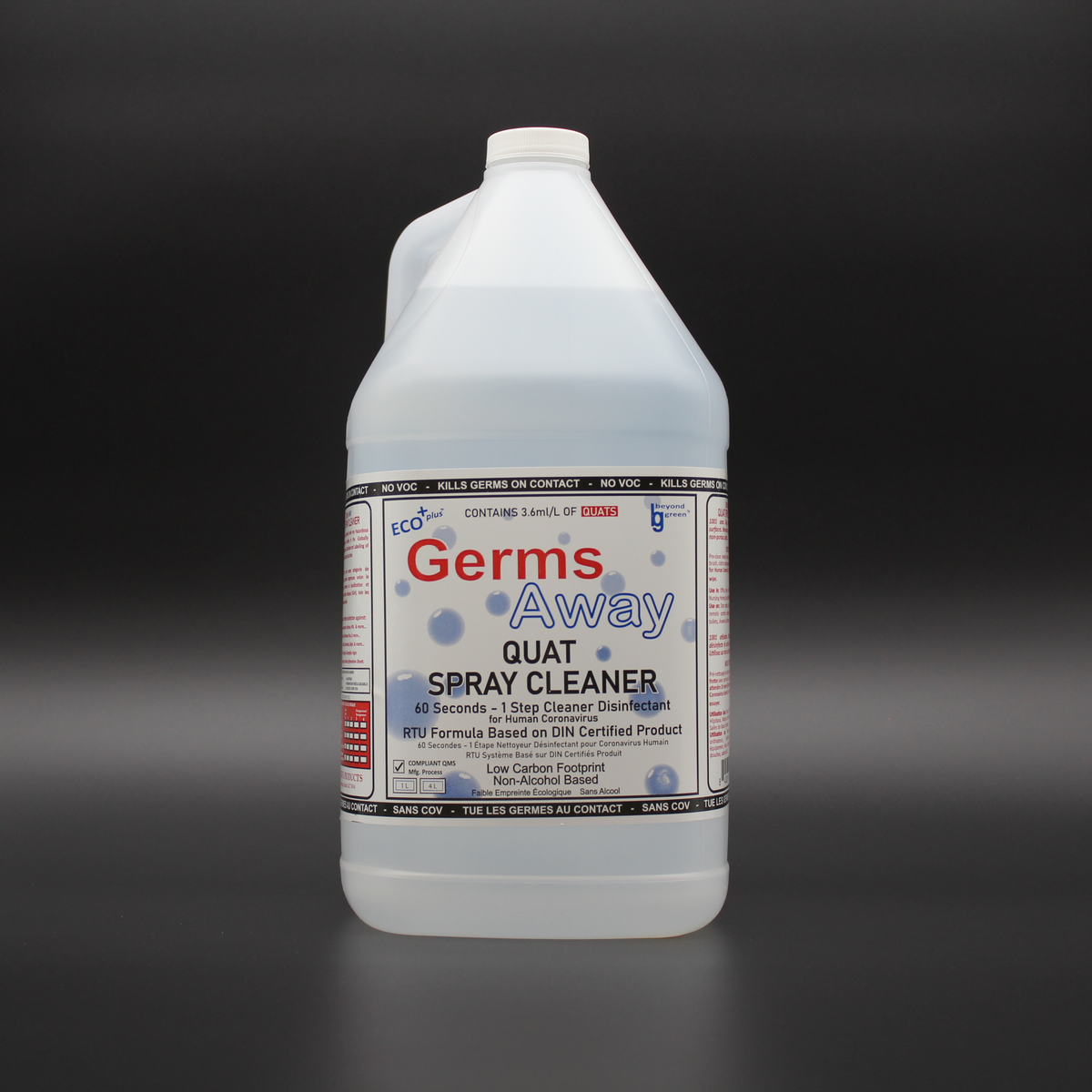Quat Surface Disinfectant Cleaner Bulk 4L Bottle Germs Away (Made in Canada)