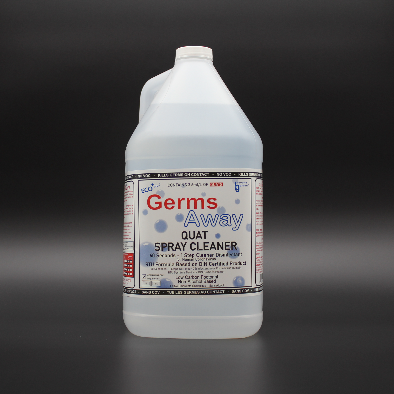 Quat Surface Disinfectant Cleaner Bulk 4L Bottle Germs Away (Made in Canada)