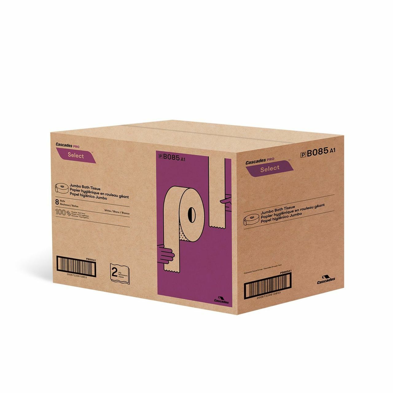Cascades PRO Select® Jumbo Toilet Paper 2-ply 3.3" x 600' X 8 Rolls/cs - B085