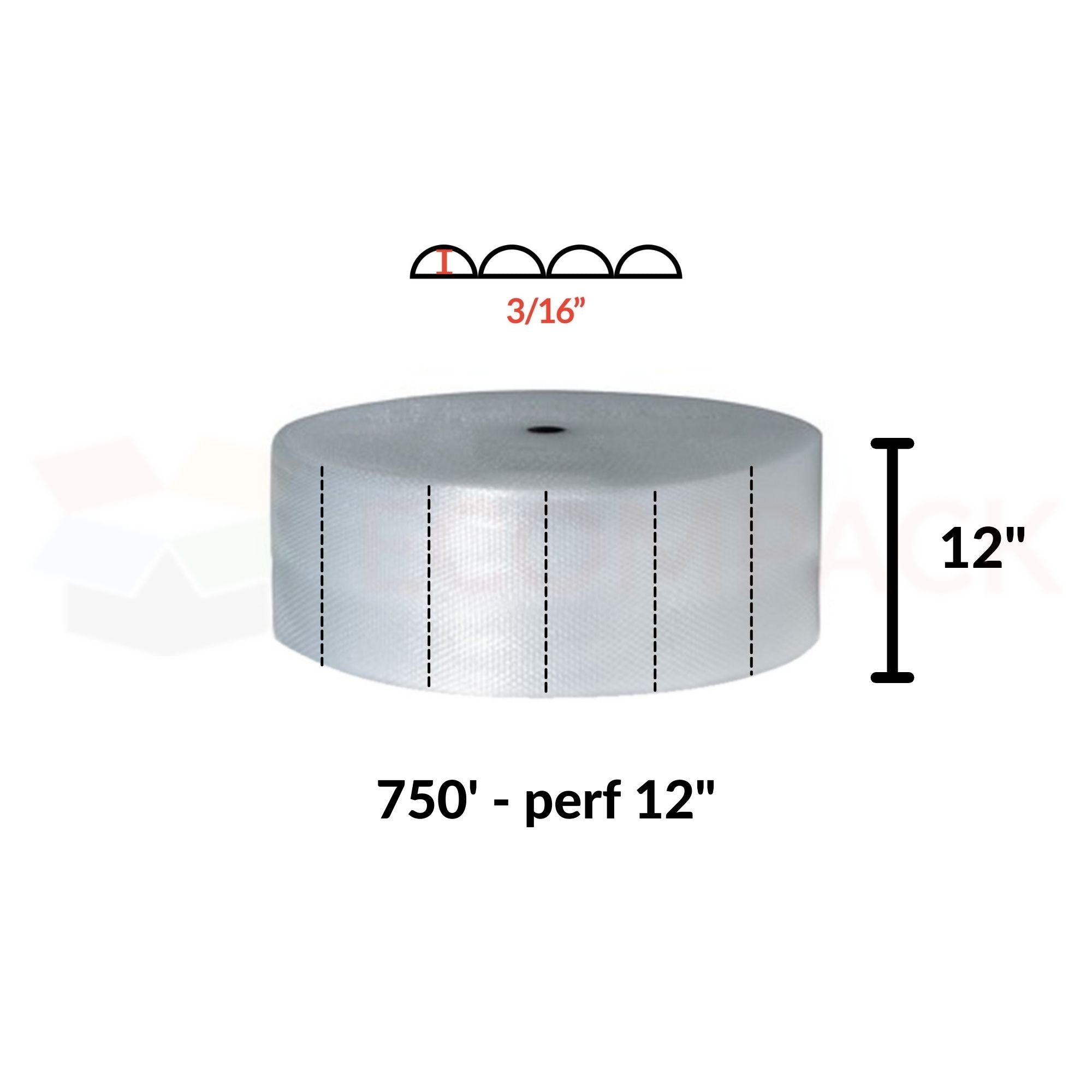 3/16" Bubble Roll 12" x 750' Clear Perf 12"