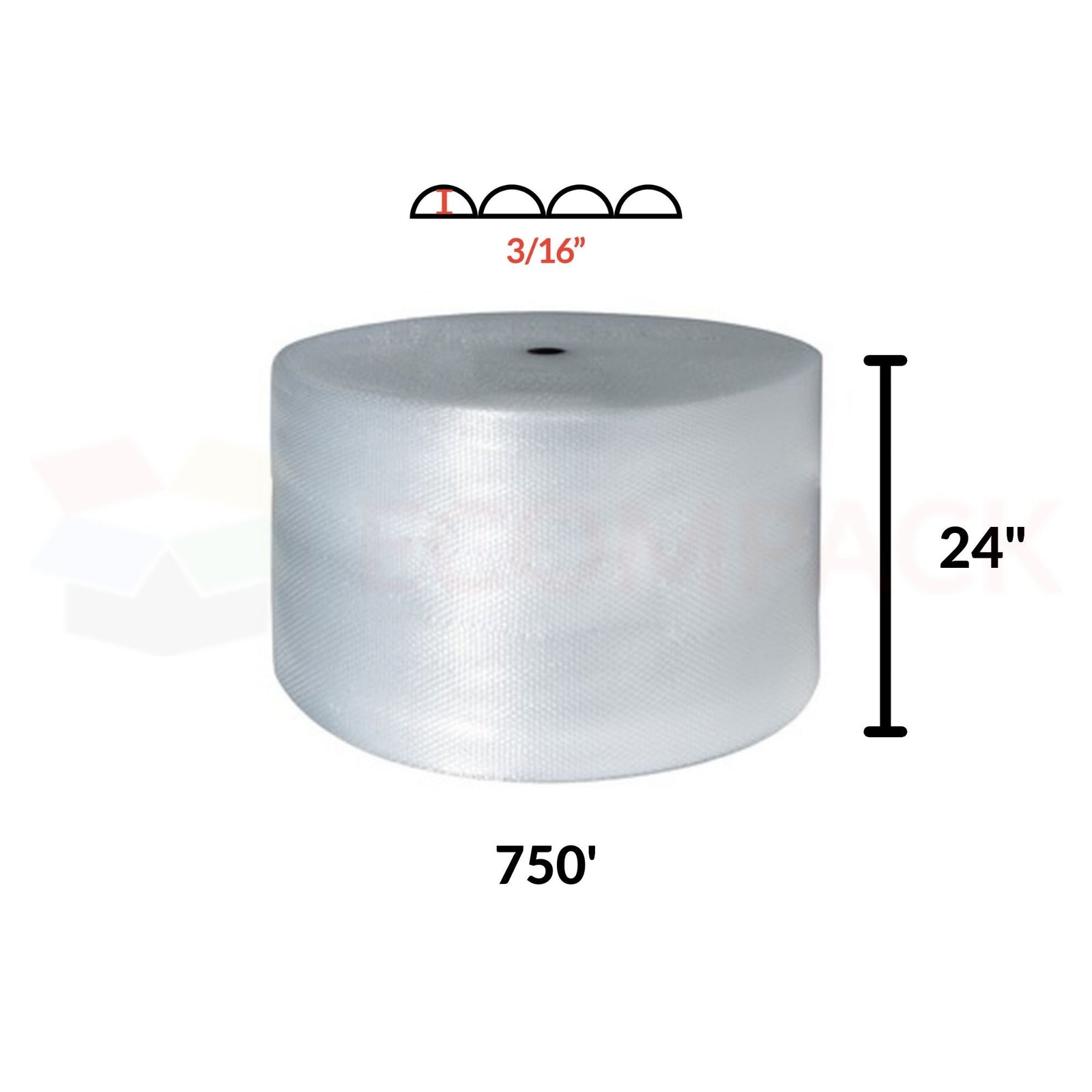 3/16" Bubble Rolls 24" x 750' Clear