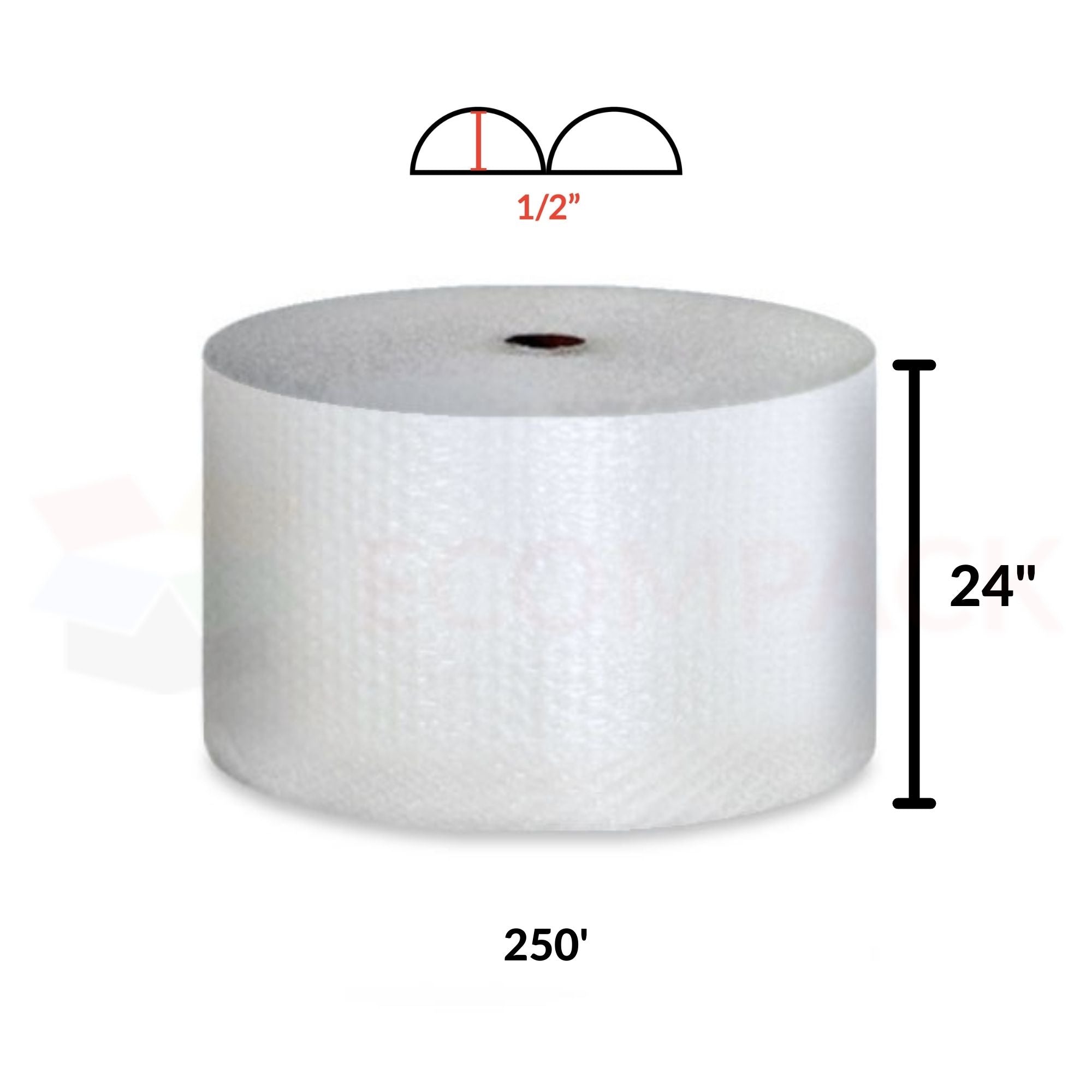 1/2" Bubble Roll 24" x 250' Clear 12" Perf