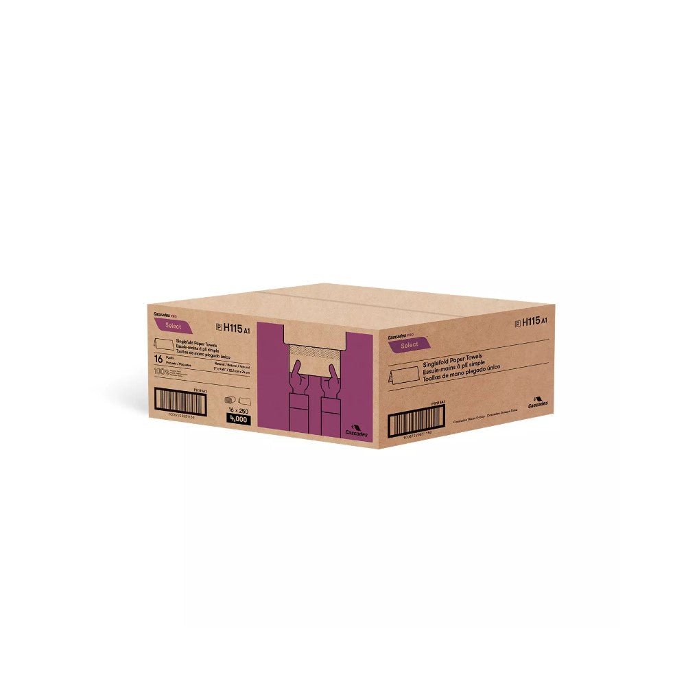 Cascades PRO Select® Kraft SingleFold Paper Towels Green Seal 250sh X 16 Packs/cs - H115