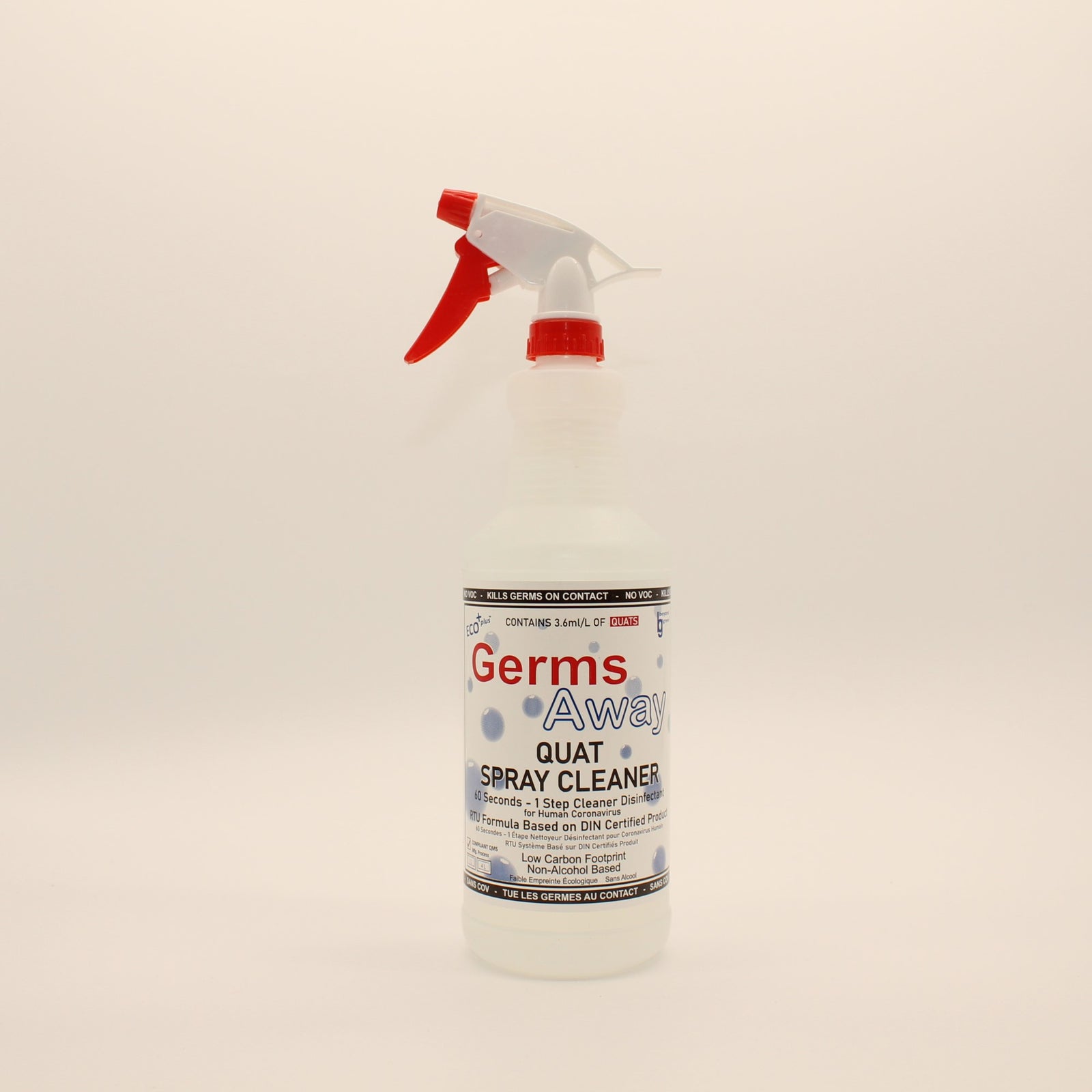 Quat Surface Disinfectant Spray Cleaner 1L Bottle Germs Away (Made in Canada)