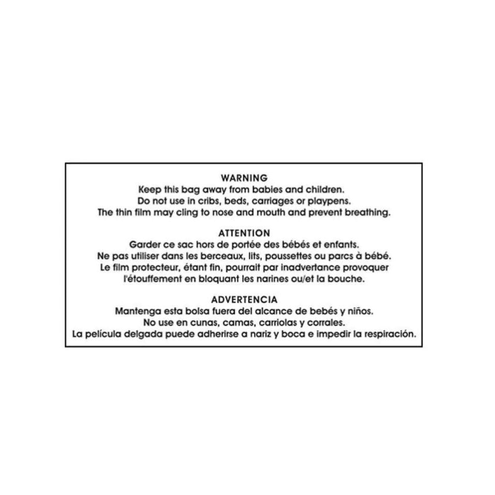 Suffocation Warning Labels 3" x 5" Clear Multi Language 500/roll