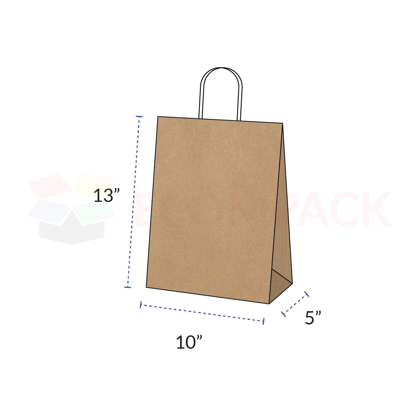 Kraft Brown Paper Bags with Handles 10" x 5" x 13" 250/cs