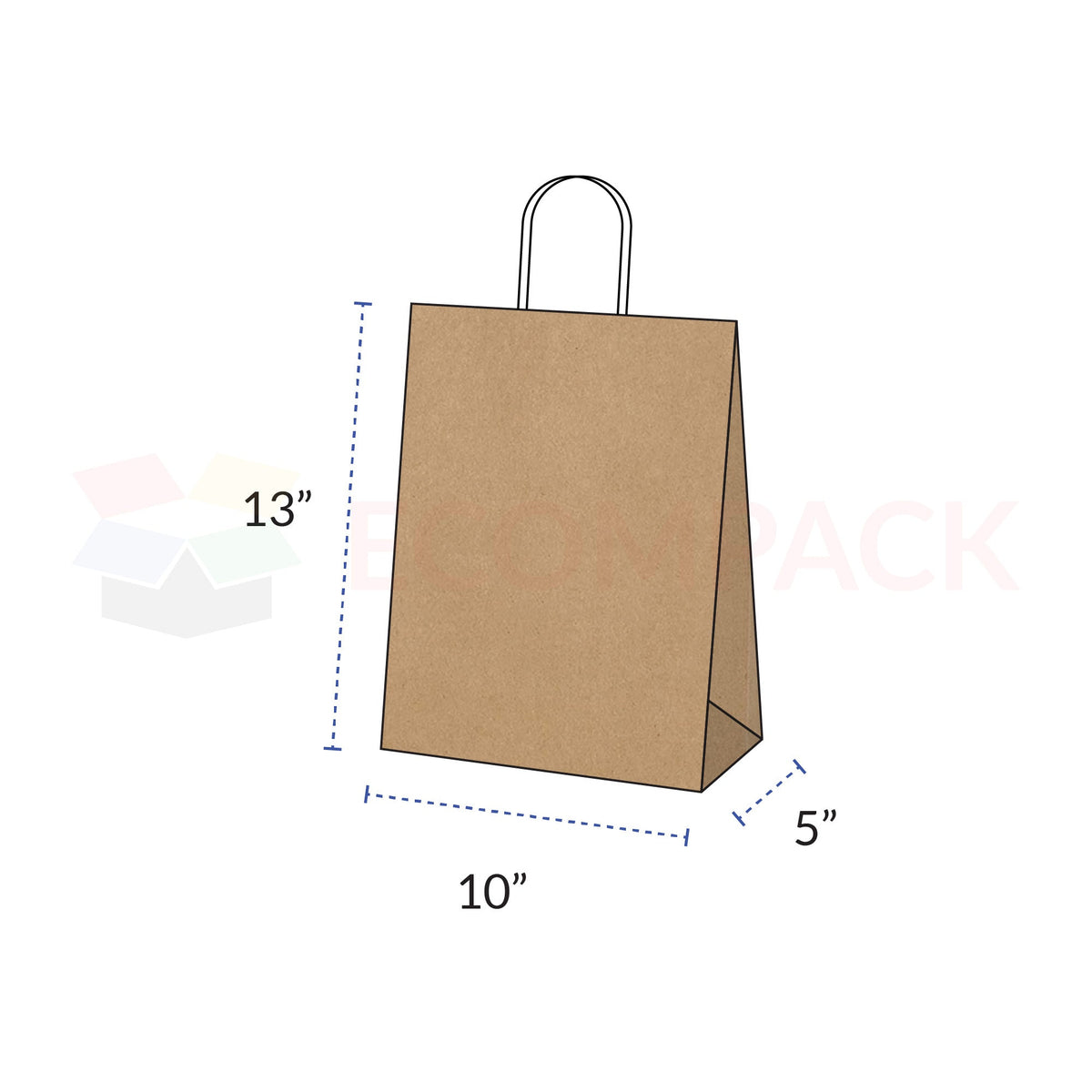 CUSTOM PRINT - Kraft Bags 10" x 5" x 13" (100/cs)