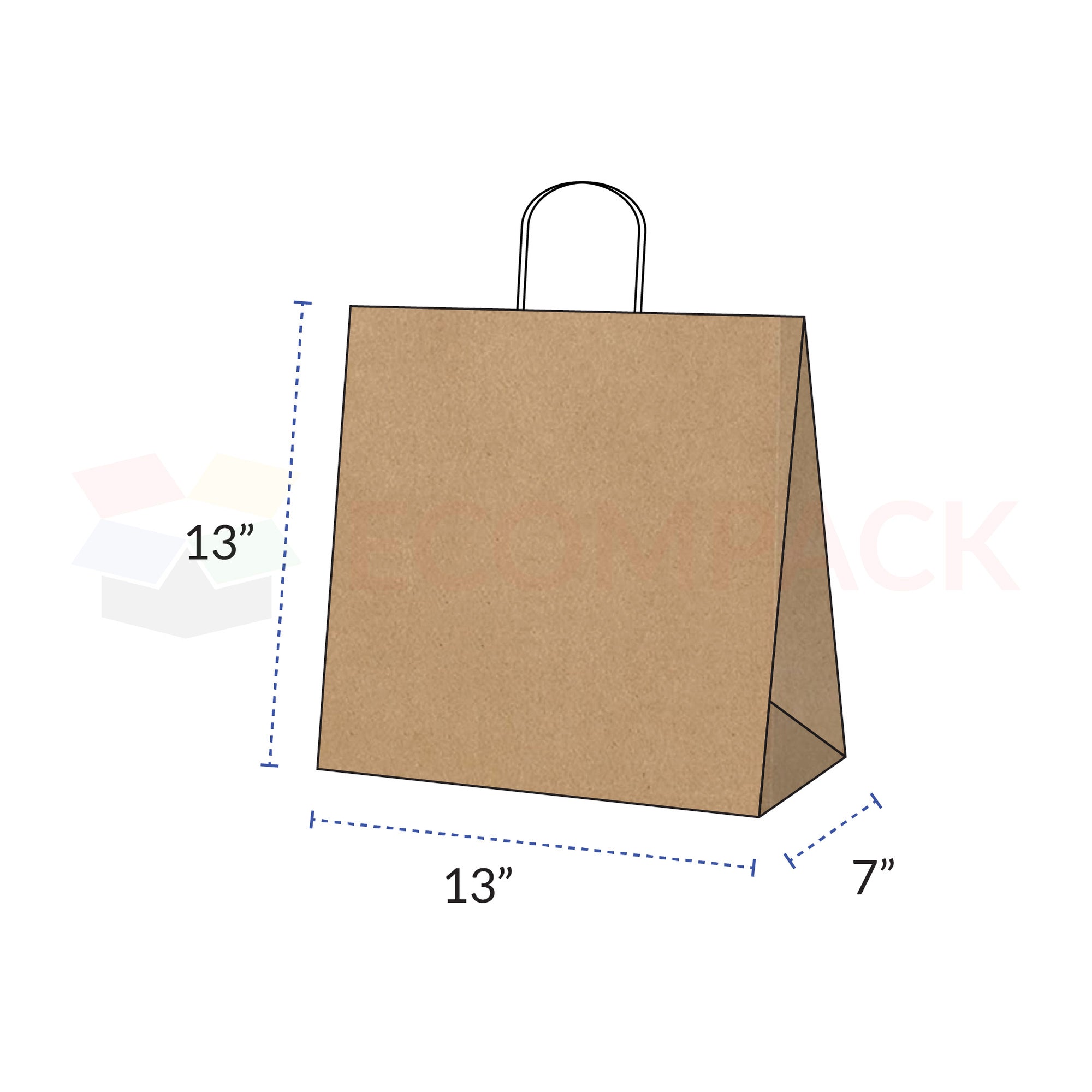 Kraft Brown Paper Bags with Handles 13" x 7"x 13" 250/cs