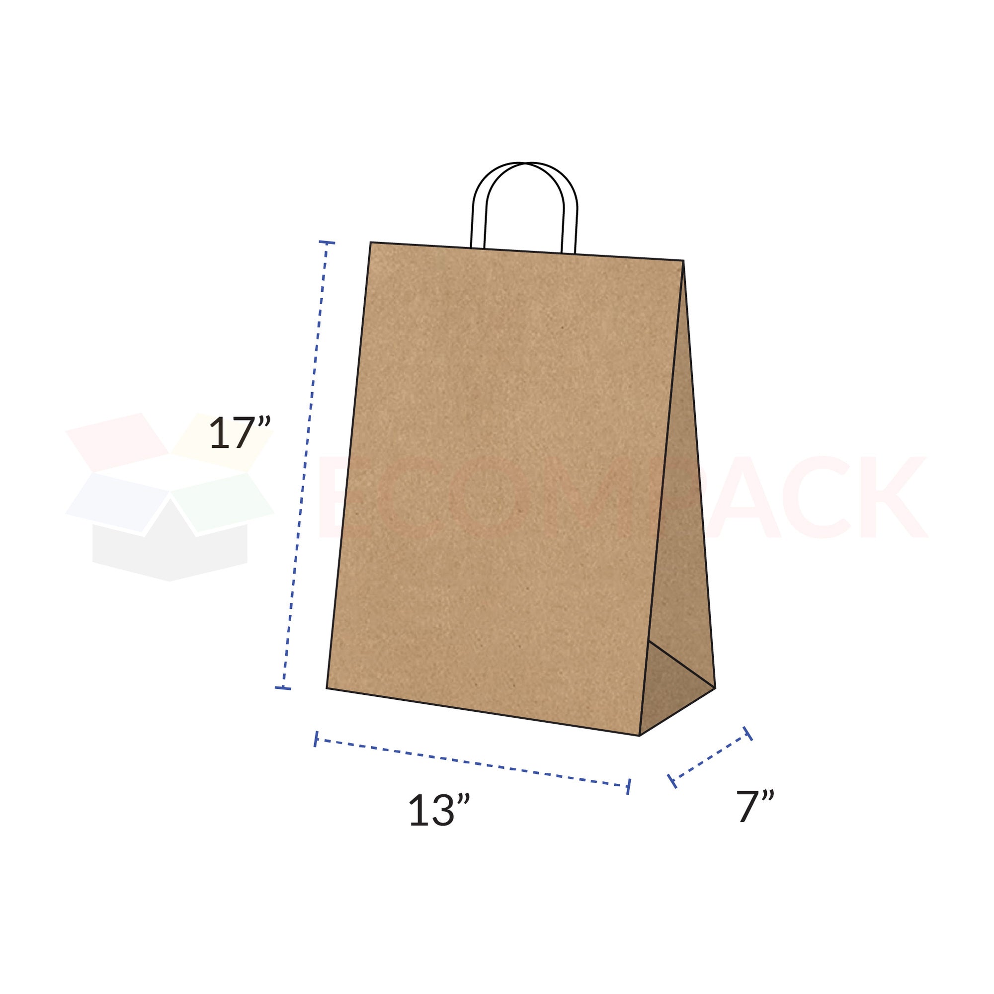 Kraft Brown Paper Bags with Handles 13" x 7" x 17" 250/cs