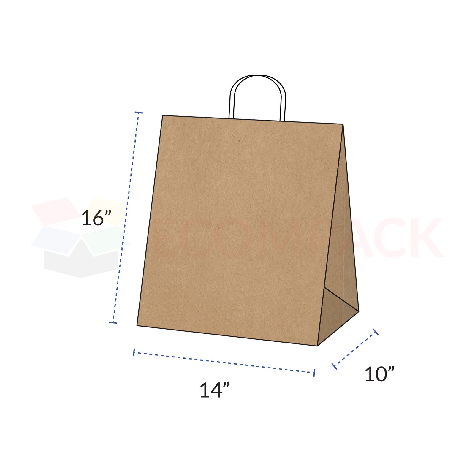 Kraft Brown Paper Bags with Handles 14" x 10" x 16" 250/cs