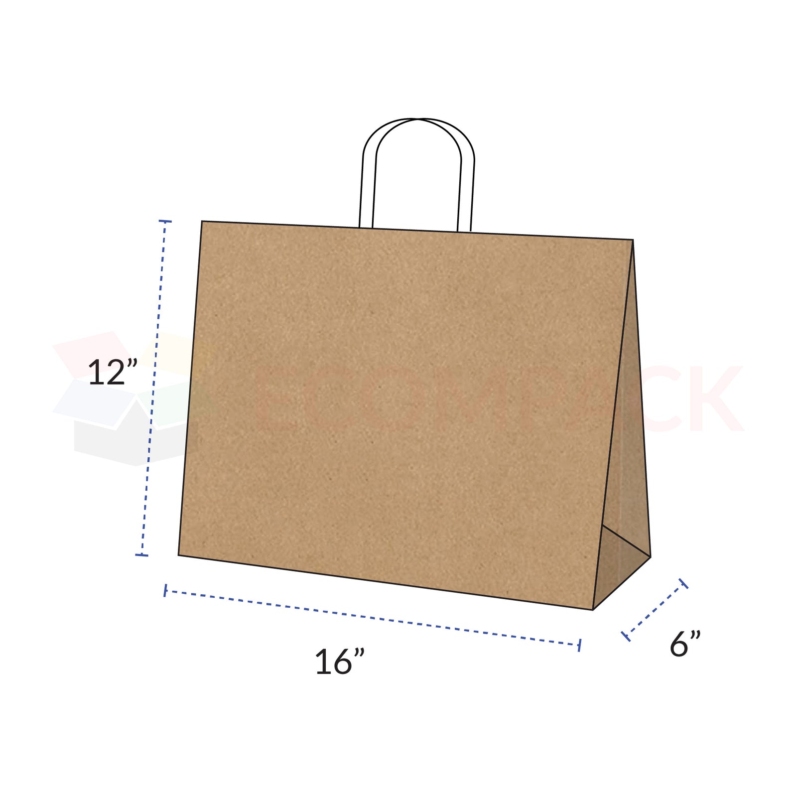 Kraft Brown Paper Bags with Handles 16" x 6" x 12" 250/cs