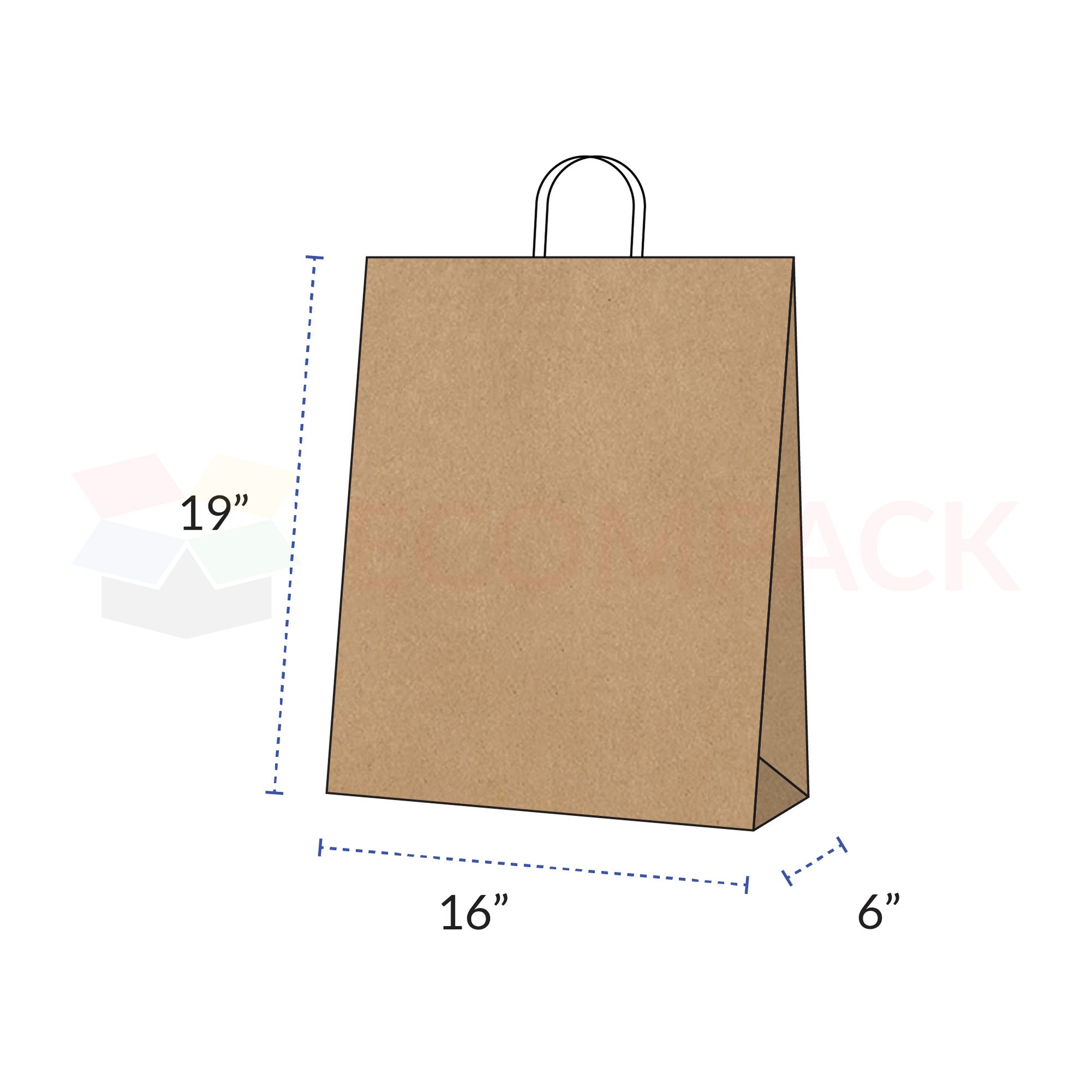 Kraft Brown Paper Bags with Handles 16" x 6" x 19" 200/cs