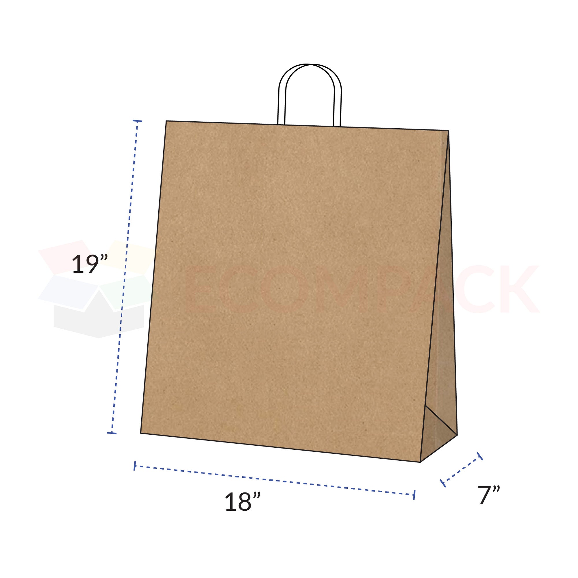 Kraft Brown Paper Bags with Handles 18" x 7" x 19" 200/cs
