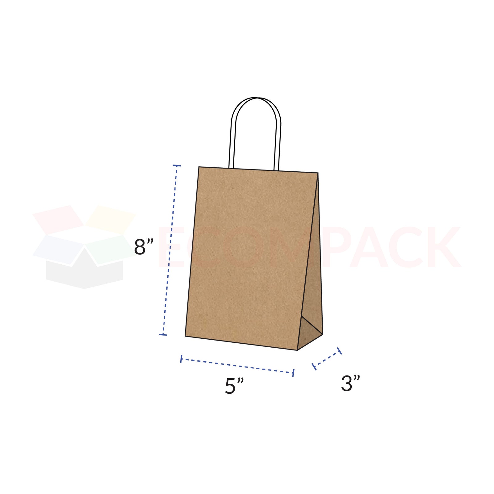 Kraft Brown Paper Bags with Handles 5" x 3" x 8" 250/cs